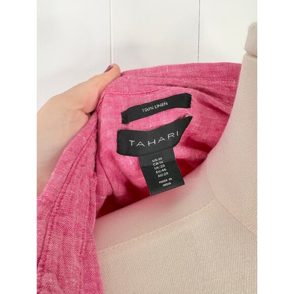 Tahari 100% Linen Tunic Top Plus Size 1X Pink Side Button Hem 3/4 Sleeve - Picture 9 of 9